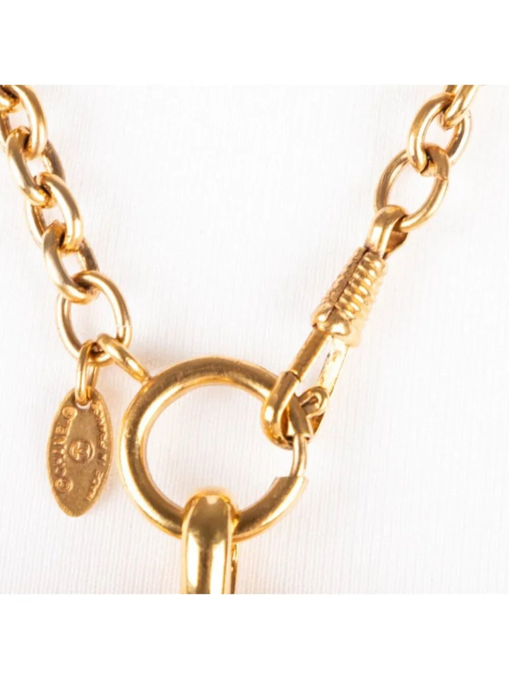 Chanel CC Round Pendant Chain Necklace Gold Plated